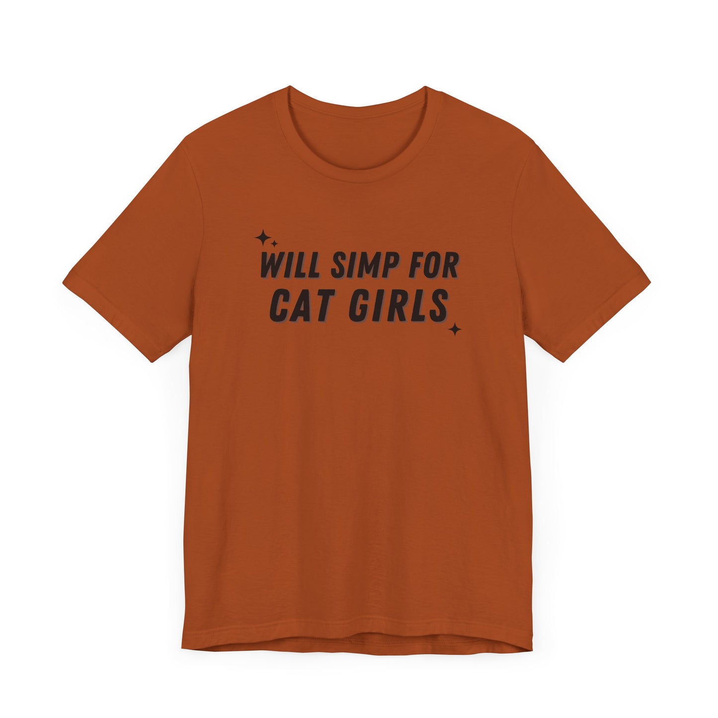 Funny Gag Unisex Tee, "Simp for Cat Girls" T-shirt, Humorous Graphic Shirt, Joke Top, Sarcastic flirty Tee.