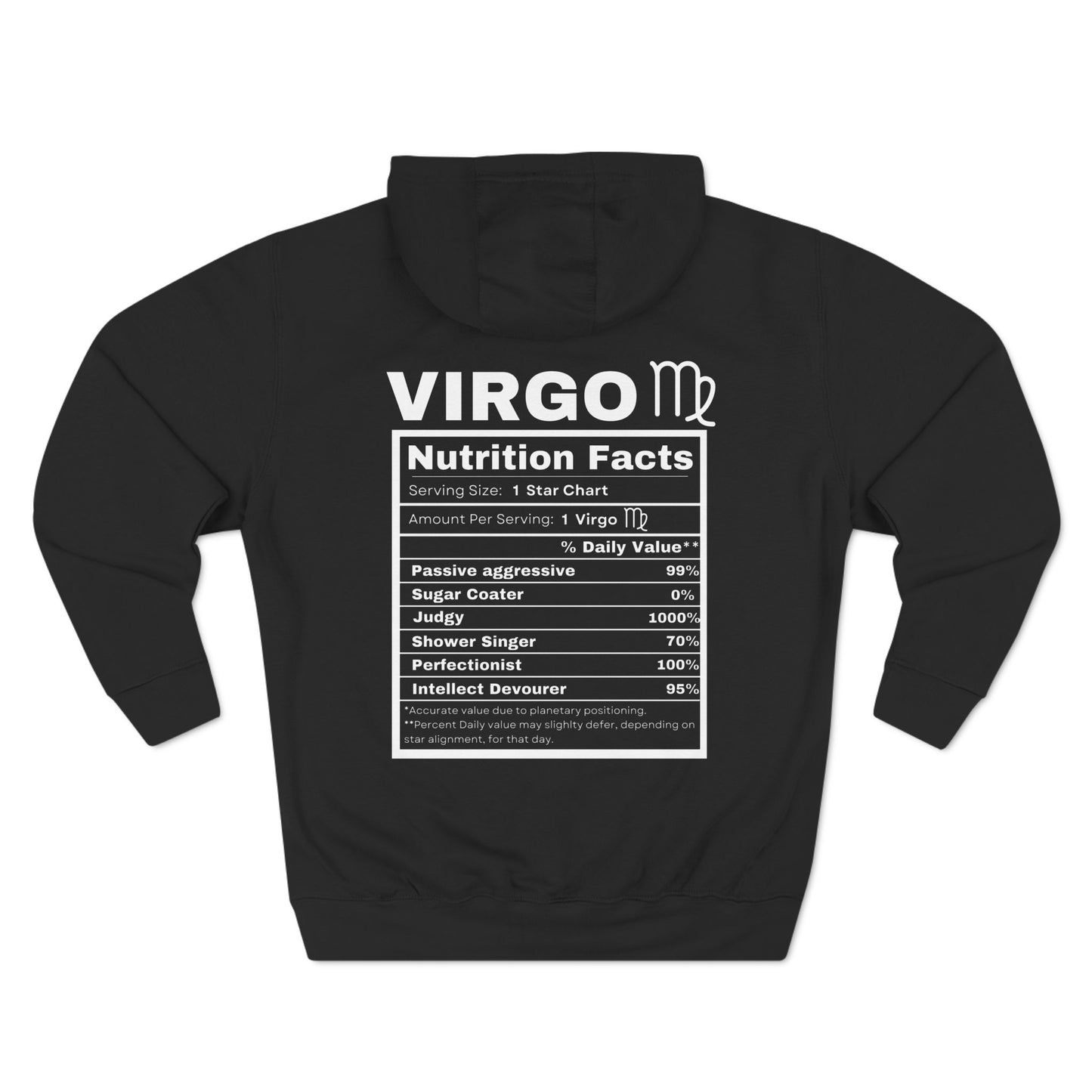 "Virgo stereotypes" Zodiac Three-Panel Fleece Hoodie with Humor Nutrition Facts Design