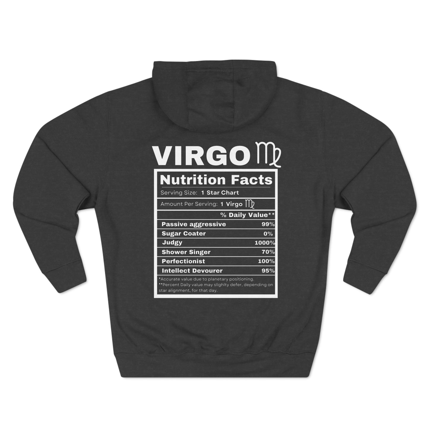 "Virgo stereotypes" Zodiac Three-Panel Fleece Hoodie with Humor Nutrition Facts Design