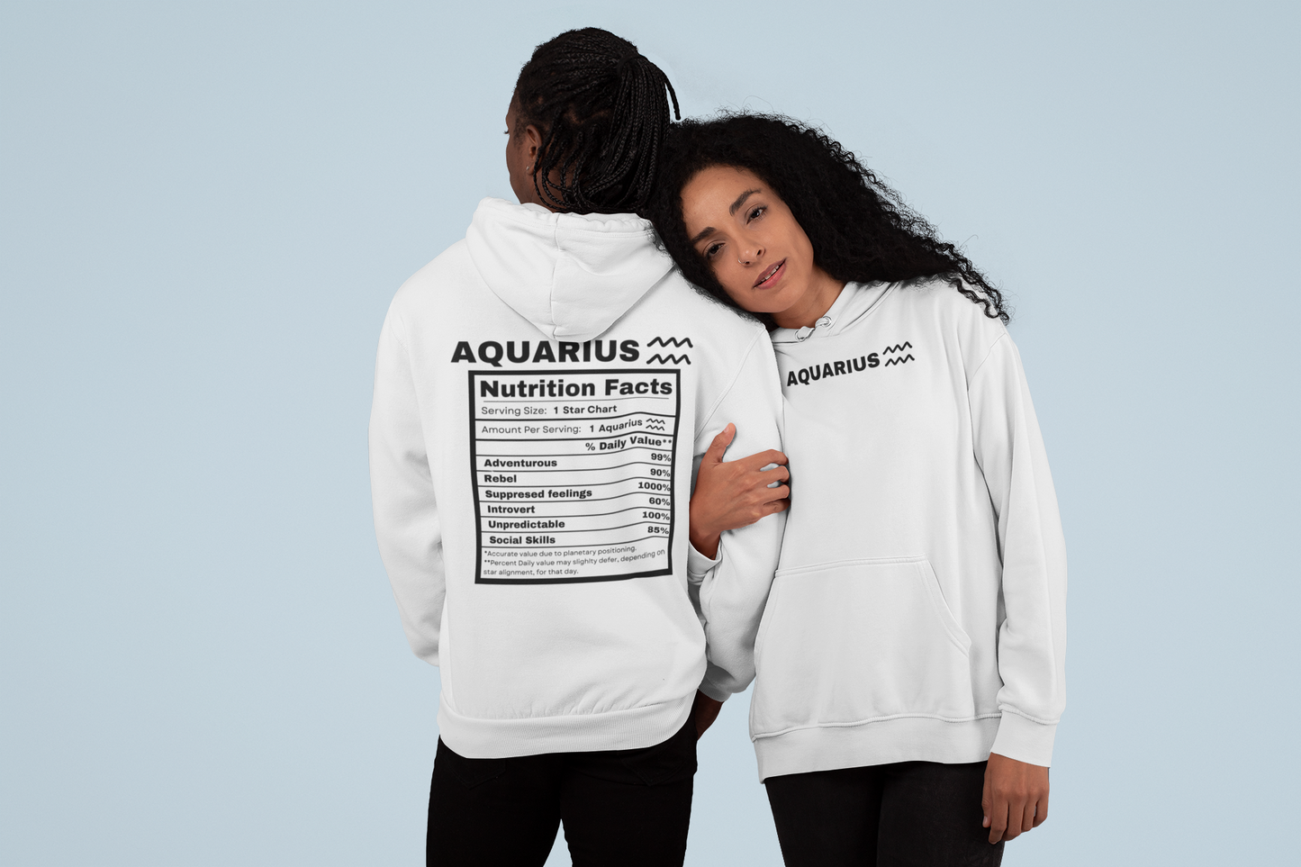 "Aquarius stereotypes" Zodiac Three-Panel Fleece Hoodie with Humor Nutrition Facts Design