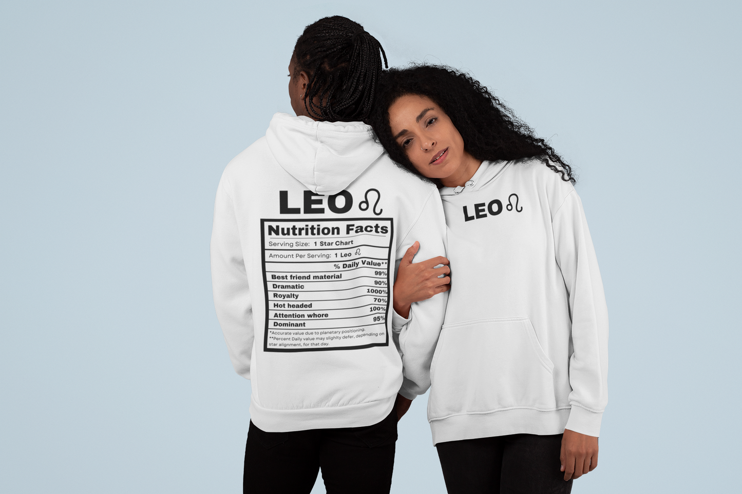 "Leo stereotypes" Zodiac Three-Panel Fleece Hoodie with Humor Nutrition Facts Design